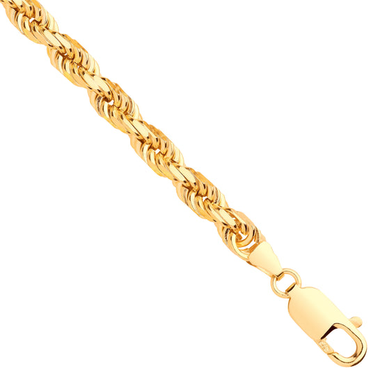 9kt Solid Gold Diamond Cut Rope Chain - 5.2mm